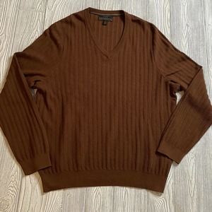 Jos A Bank Reserve Cotton Silk Blend VNeck Sweater Mens XXL Brown Pullover